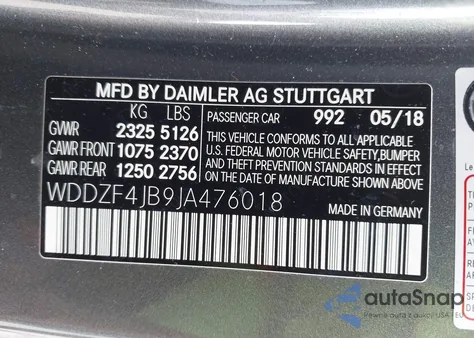 2018 Mercedes-Benz E 300 z USA, uszkodzony, nr VIN WDDZF4JB9JA476018